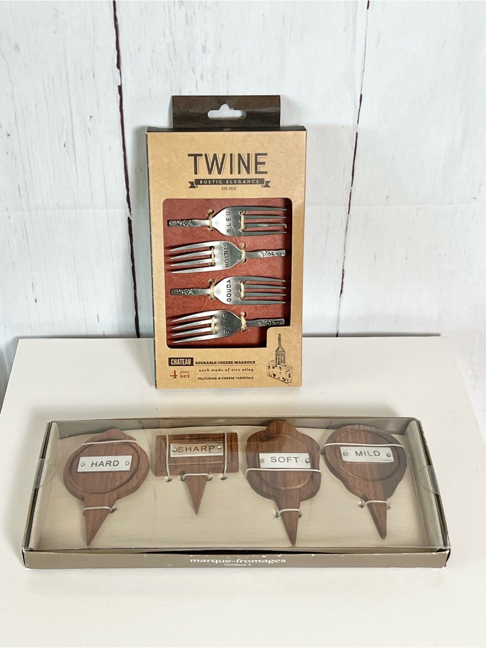 Vintage cheese marker set bundle Pier 1 Wooden & Twine Chateau reusable metal